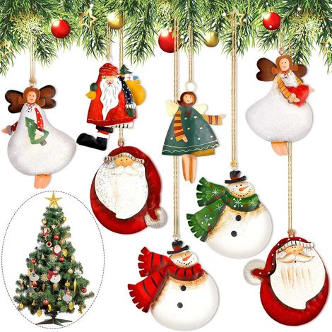 Conjunto de 32 adornos navideños de madera, con ángeles de madera, Papá Noel, adornos de muñecos de nieve, bolas y adornos de cuerda perfectos para fiestas. (1/5)