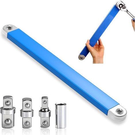 Llave de extensión Pro Offset，Llave de extensión offset，Llave con resorte con adaptador de accionamiento de 1/2"，1/4" y 3/8" (1/5)