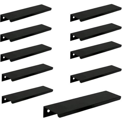 Lot de 10 Poignée Noir Poignée de Meuble Noir- Poignée Invisible Poignee de Meuble Cuisine Noir Poignée Meuble Noir Mat en Alliage d'Aluminium Entraxe 128mm (1/4)
