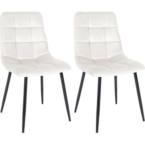 Lot de 2 chaises de salle à manger coutures décoratives carrées en velours blanc crème et pieds en métal noir 100001573 (1/5)