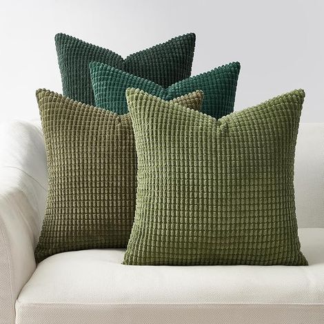 Housse Coussin de Sol 40x40 Vert Dégradé Côtelé Housses de Coussin Canape Salon Chambre à Coucher Lit Style Naturel