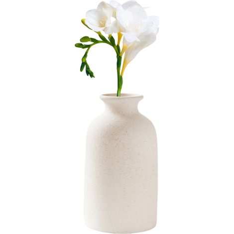 Vase En Céramique - Décoration Salle De Séjour - Pour Fleurs Séchées Et Artificielles - Hauteur 25 Cm - Blanc Mat - Lot De 1 (1/5)