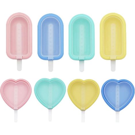 Moules à glace en silicone (8 pièces) avec bâtonnets, mini sorbetière avec couvercles, plateau à glaces maison pour enfants (1/5)