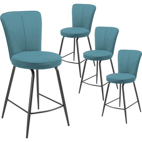 Lot de 4 tabourets assise de bar matelassée tissu toucher doux bleu pieds métal laqué anthracite - ELLIPSE (1/4)