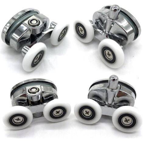 Set of 4 shower door rollers – two wheels – oval – butterfly shape (23 mm)