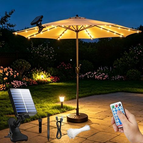 Solar Umbrella String Lights, 104 LED 8 Modes Parasol String Lights with Remote Control for Parasol Decoration, Camping Tents, Party (1/5)
