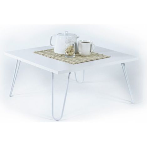 Tavolino da salotto 60x60 cm con piano in legno colore bianco e struttura in metallo - Ilia (1/3)