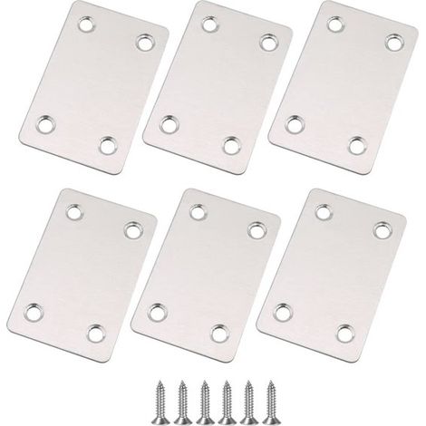 10 conectores planos de acero inoxidable - 60 x 38 x 1,3 mm - Conectores de madera con tornillos de acero inoxidable - Refuerzos planos para muebles y armarios (1/5)