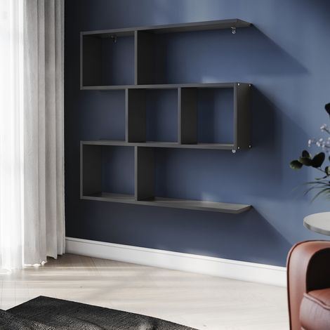 Elegant Bookcases 3 Tier Floating Wall Mounted Black Wood Bookcase and Shelves Home Office with Wheels 815mm (1/5)