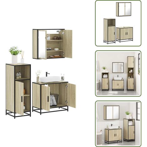 Armadio da bagno - vidaXL Set Mobili da Bagno 3 pz Rovere Sonoma in Legno Multistrato - Set di mobili da bagno