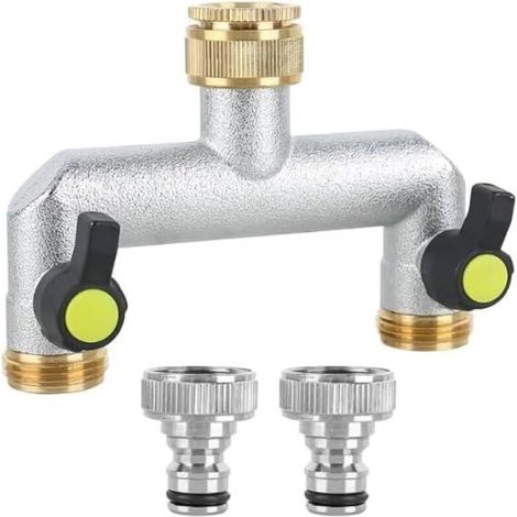 Distributeur d'eau pour Robinet à 2 Voies, Adaptateur 3/4" avec Double Raccord d'eau de Jardin 1/2" et Boisseau Sphérique pour Réglage (1/5)