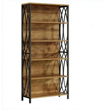 CHICFURN Libreria aperta 80 x 28 x 180 cm in MDF e metallo nero marrone, stile industriale (1/5)