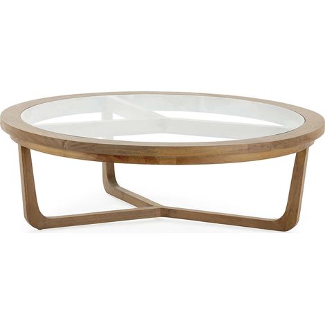 Table de salon élégante en bois et verre - Bois cèdre naturel et verre transparent (1/3)