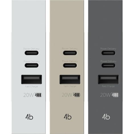 Bloc d'alimentation USB CCA 20 W compatible Bticino® LivingNow™ Chargez vos appareils sans alimentation requise. 3 connecteurs : deux de type C et un type A, y compris le couvercle blanc, le (1/5)