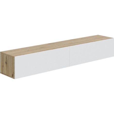 Home Heavenly® - Mueble TV flotante 180 cm KEONI, estilo nórdico minimalista. 180x28x34,5 cm. Color: Blanco - Roble Nodi (1/5)
