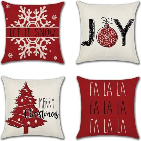 BelleRise - Housses de coussin Noël 45x45cm Lot de 4 Décorations de Noël Housses de coussin Sapin de Noël Laissez-le neiger Joyeux Noël (1/5)