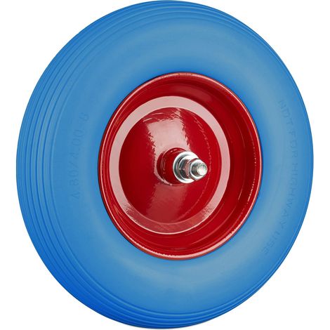 Bleu Rouge brouette, Roue de Rechange avec axe, 4.80 4.00-8, Caoutchouc PU essieu 100 kg (1/5)