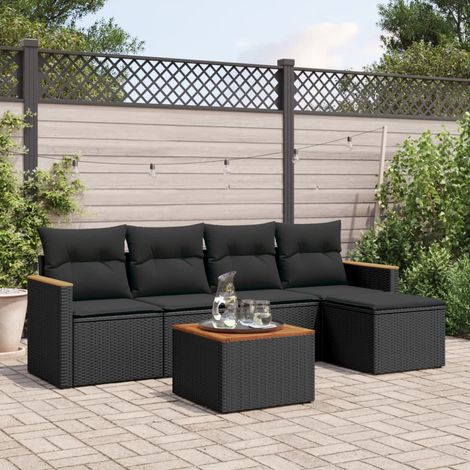 vidaXL 6 Piece Garden Sofa Set with Cushions Black Poly Rattan (1/3)