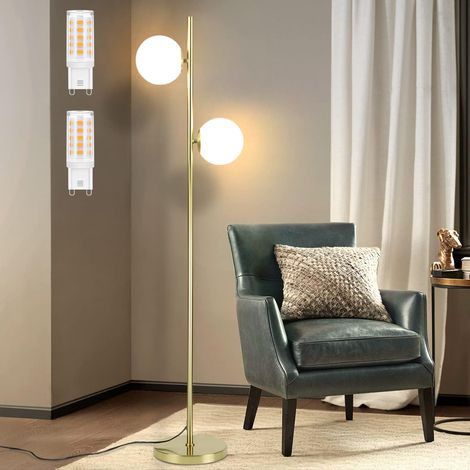 ZMH Lampadaire Moderne G9 - Or Abat-jour en verre Lampadaire Max. 25W avec interrupteur à pied pour chambre à coucher bureau lecture 166cm (1/5)