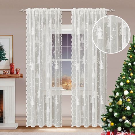 Rideau De Fenêtre De Noël - 150 X 100 Cm - Polyester - Décoration Festive Pour Salon Ou Chambre - 2 Pièces (1/4)