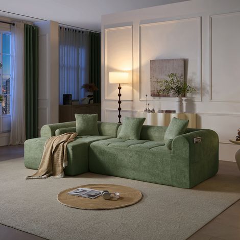 Grün Ecksofa aus kuscheligem Chenille-Stoff 263 cm breit komprimiert & vakuumverpackt für einfache Lieferung (1/5)