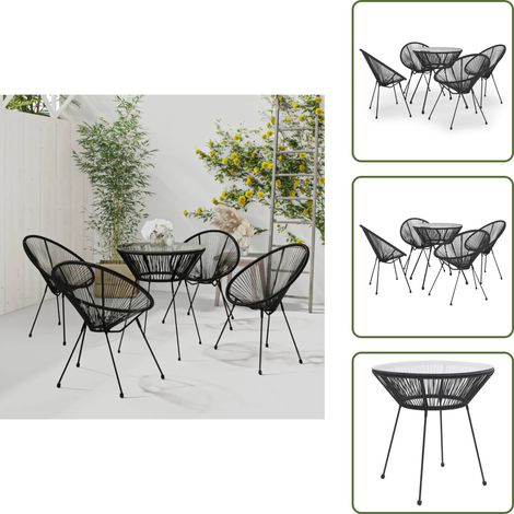5-tlg. Garten-Essgruppe Schwarz - Gartensessel - Gartentisch - Gartenmöbel Set - Outdoor Möbel - Rattan Gartenmöbel (1/5)