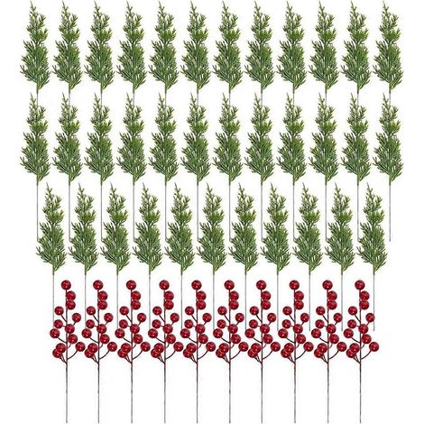 45 künstliche Dekorationen: Kiefernzweige, Stechpalmenbeeren und Beerenstängel (1/5)