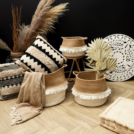 Lot de 3 Paniers - HOME DECO FACTORY - Rangement - Ethnique - Beige et Blanc (1/5)