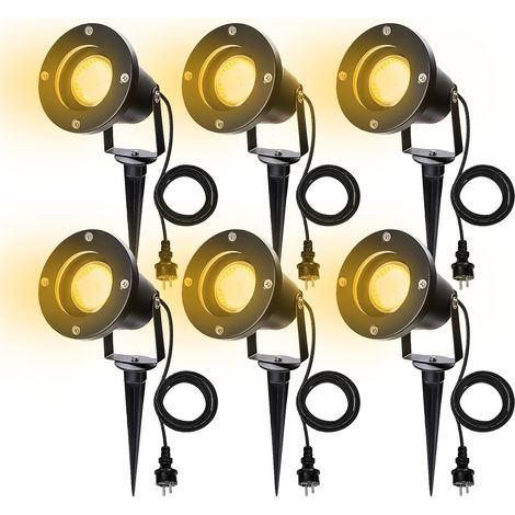 TolleTour Lot de 6 Projecteur de jardin Spot Led Extérieur Avec Piquet, 6W Éclairage Extérieur IP65 Blanc Chaud (1/5)