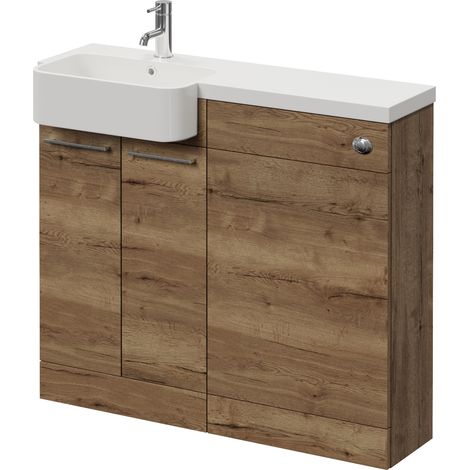 Napoli 250 Tobacco Oak 1000mm 2 Door Vanity Unit Toilet Suite with Left Hand Round Rico Semi Recessed Basin - 1000mm - Chrome 160mm HandleWithout Kingston Toilet Pan