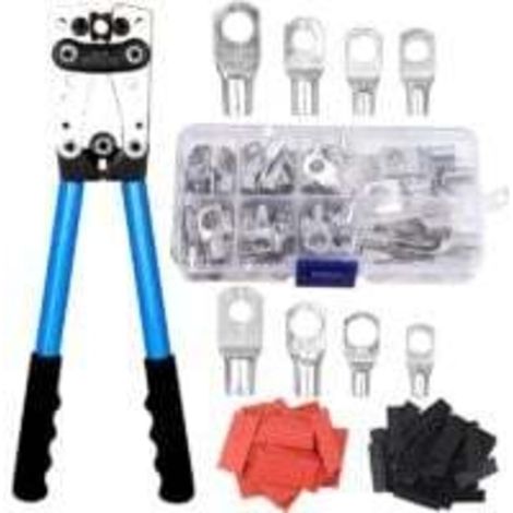 Pince a Sertir electrique multicouche AWG 10-0,6-50 mm² pince à sertir cosses avec Bornes à anneau en cuivre +60 PCS de gaine thermorétractable Cliquet sertissage
