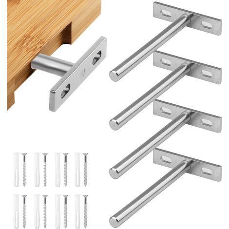 4 Pièces Supports d'étagère Flottants 5 Pouces Support Etagere Invisible, Fixation Invisible étagère Tablette Flottante Support pour le mur Mural étagère Murale Argent (1/5)