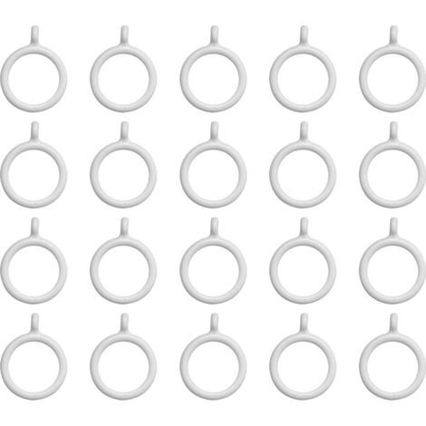20 anillas de plástico blanco de 25 mm para cortinas, para uso interior. (1/4)