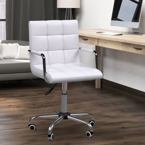 Chaise de bureau style rétro. réglable en hauteur. 5 roulettes. 52.5 cm x 54 cm x 99 cm. blanche