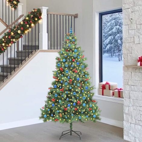 Sapin de Noël Artificiel Vert 240 cm avec LED Blanc Chaud 8 Modes Boules PVC Métal, 14.88kg - PANGIVO (1/5)