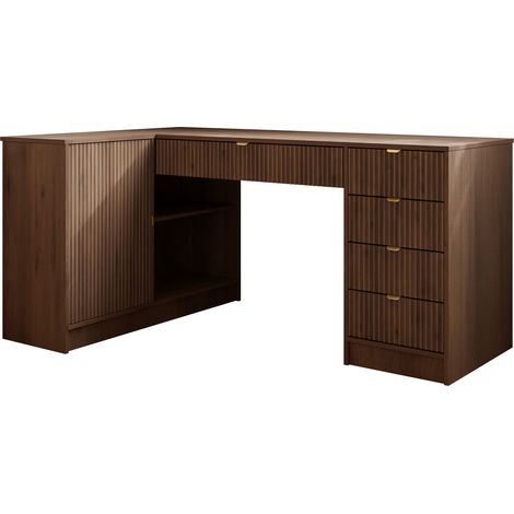 Mesa de ordenador esquinera Comfivo Papilio II, Nogal, Con cajones, Rectangular, Con puertas, Número de puertas: 0, Número de cajones: 0, 76x158x98cm