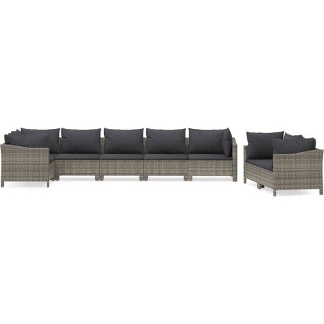 Mobili da giardino mobili da esterno Set di mobili da 8 pezzi con cuscini grigi in resina intrecciata 020017619
