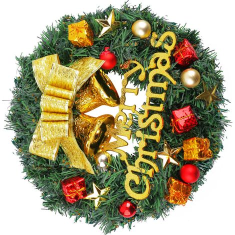 Couronne de Noël en plastique avec boules, déco sapin pour porte d'entrée, cheminée, mur, extérieur, véranda, fête - 30 cm, 1 pièce (1/4)