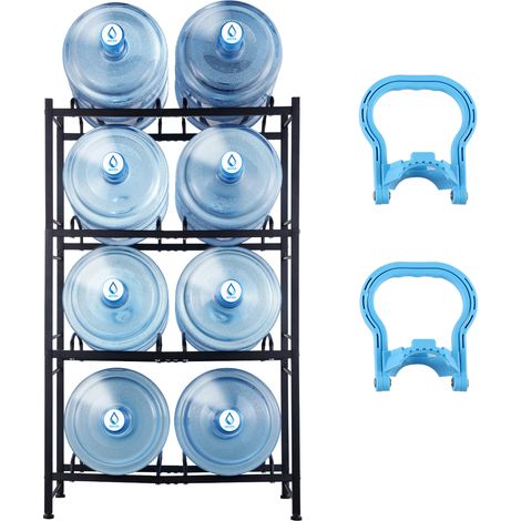 Mophorn 4-stufiger Wasserkrughalter, zweireihiges Flaschenregal für 8 Flaschen, robustes 5-Gallonen-Wasserregal für Küche, Büro, Wohnzimmer, schwarz