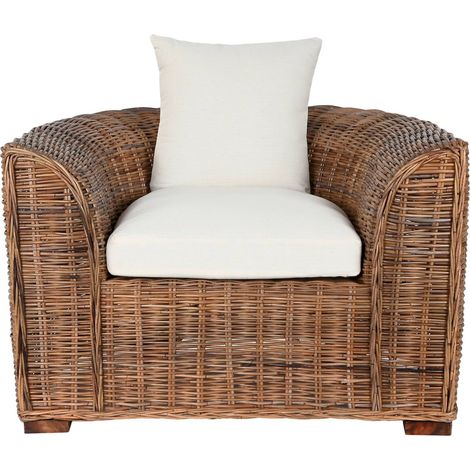 Fauteuil salon cosy en rotin tressé marron élégance naturelle - Marron tressé naturel (1/5)