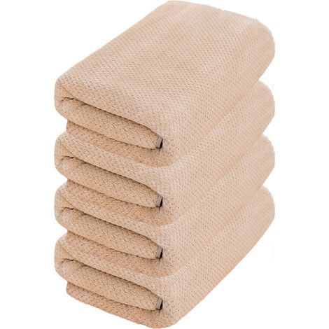 4 serviettes de bain 70 x 140 cm, velours corail, séchage rapide, ultra absorbantes, motifs texturés (1/5)
