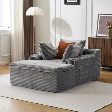 Sofá chaise longue de suelo en pana gris OKMYHOME (1/4)