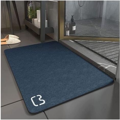 Rutschfeste Kieselgur-Badematte 50 x 80 cm – Super saugfähig – Schnelltrocknend – Rückseite aus Naturkautschuk – Dunkelblau (1/5)