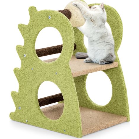 Arbre à chat 2 niveaux avec boule griffoir en sisal rotative, aire de jeu et repos pour chat d'intérieur (1/5)