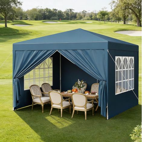 Carpa plegable de jardín 3 x 3 m, techo Oxford impermeable, azul DESVIAE (1/5)