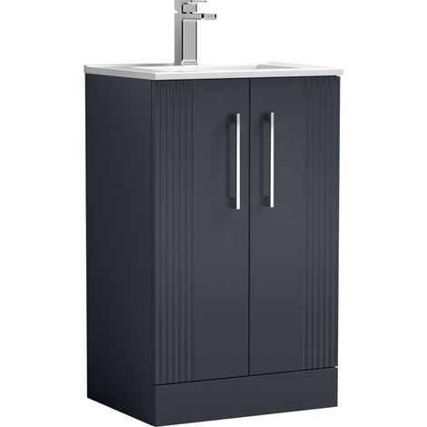Belvide Partial Fluted 2 Door Floor Standing Vanity Unit with 1 Tap Hole Minimalist Basin - 500mm - Dark Grey (1/4)