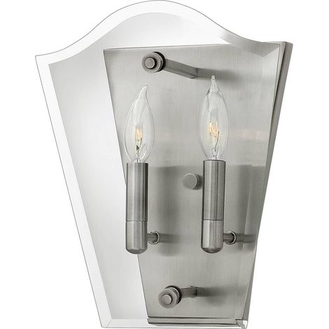 Applique lampe verre métal nickel H 31,8 cm lampe couloir 2 flammes (1/5)