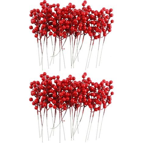 40x Tiges Artificielles de Baies Rouges de NoëL de 8 Pouces pour Ornements D'Arbre de NoëL, Guirlande de NoëL DIY (1/4)
