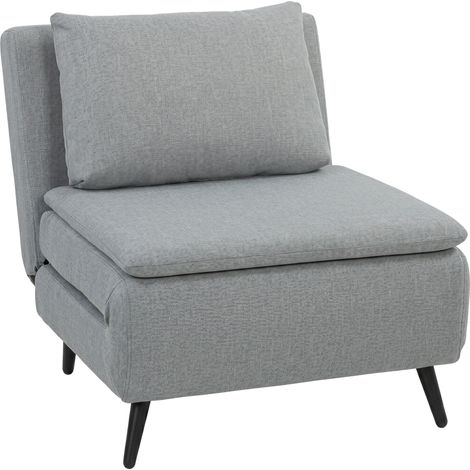 Poltrona Letto 75x88x78 cm con Schienale Regolabile e Cuscino in Tessuto Effetto Lino Grigio Chiaro (1/5)