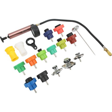 Kit de test de fuite de refroidissement, manomètre de radiateur 0-35 psi, outil de détection de liquide de refroidissement avec purge sous vide et adaptateur pour joint de culasse et réservoir d'eau. (1/5)